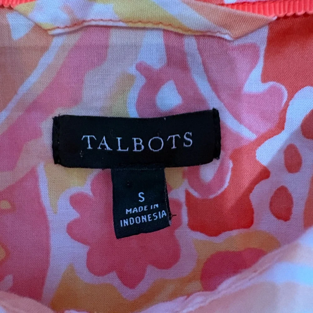 TALBOTS Modern Classic Paisley Blouse Pink Orange Button Down Boho Chic S - Picture 5 of 7